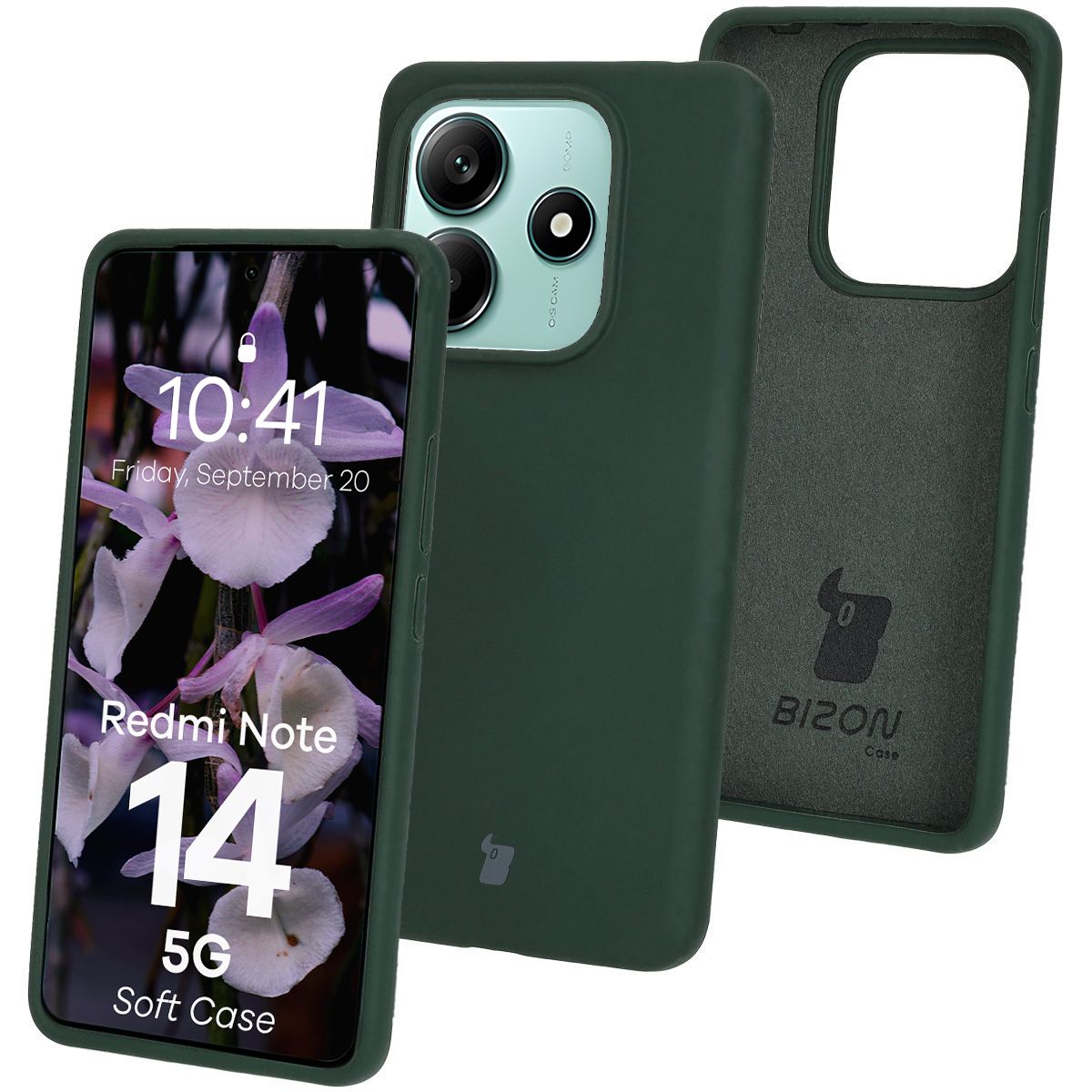 Silikon Handyhülle für Xiaomi Redmi Note 14 5G, Bizon Soft Case, Dunkelgrün