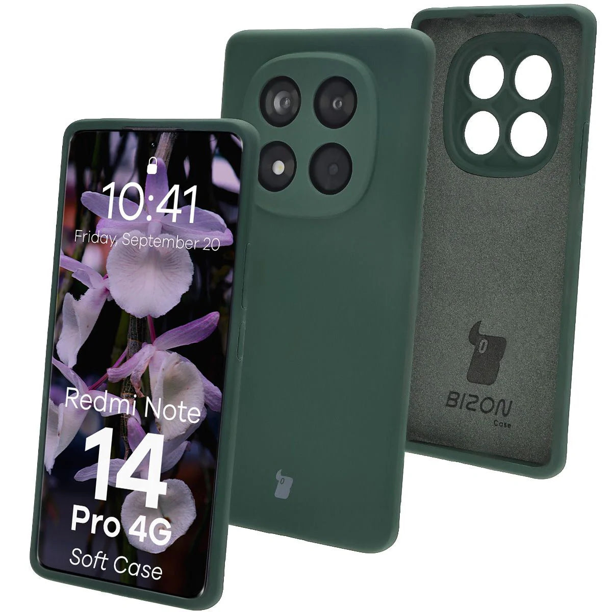 Silikon Handyhülle für Xiaomi Redmi Note 14 Pro 4G, Bizon Soft Case, Dunkelgrün