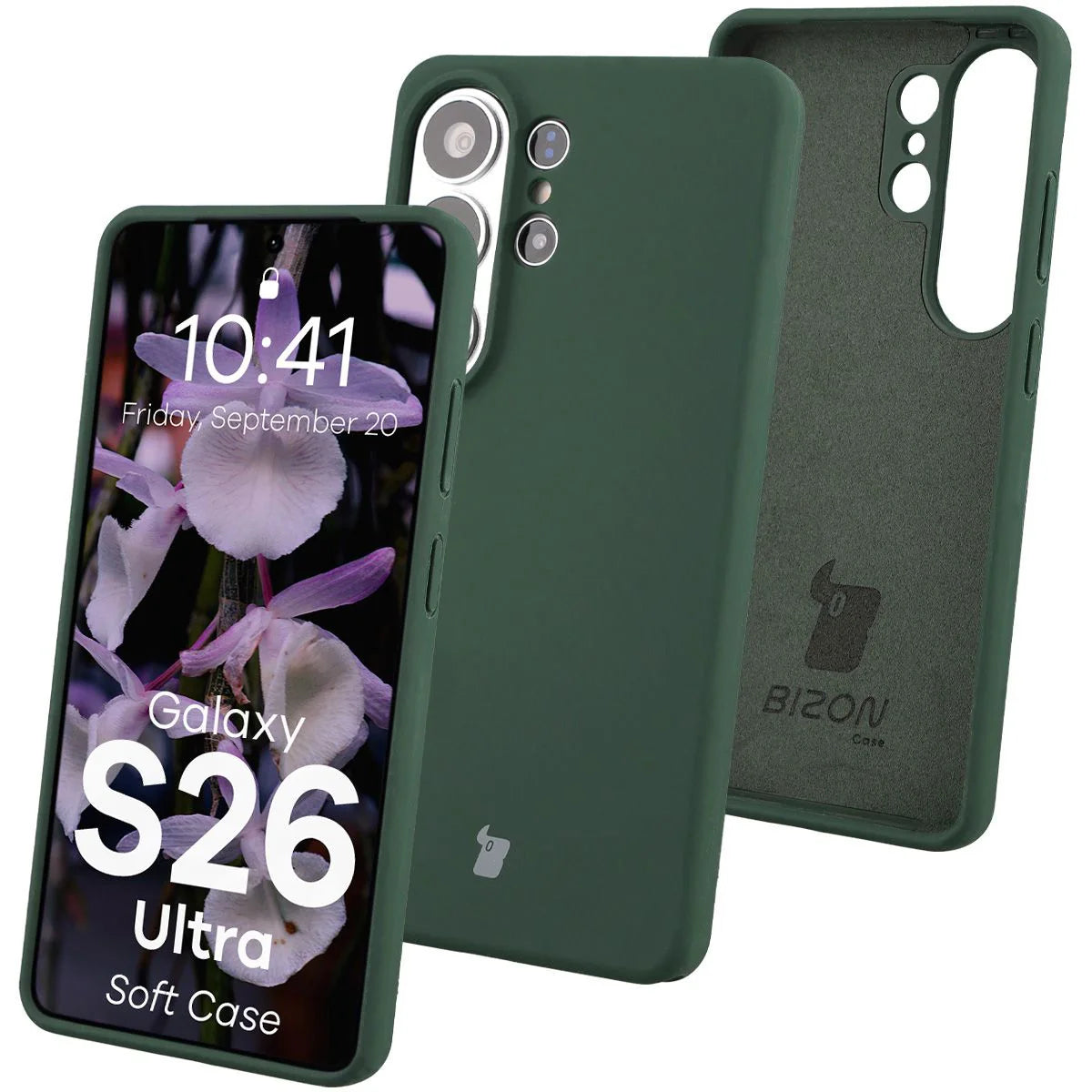 Silikon Handyhülle für Galaxy S26 Ultra, Bizon Soft Case, Dunkelgrün