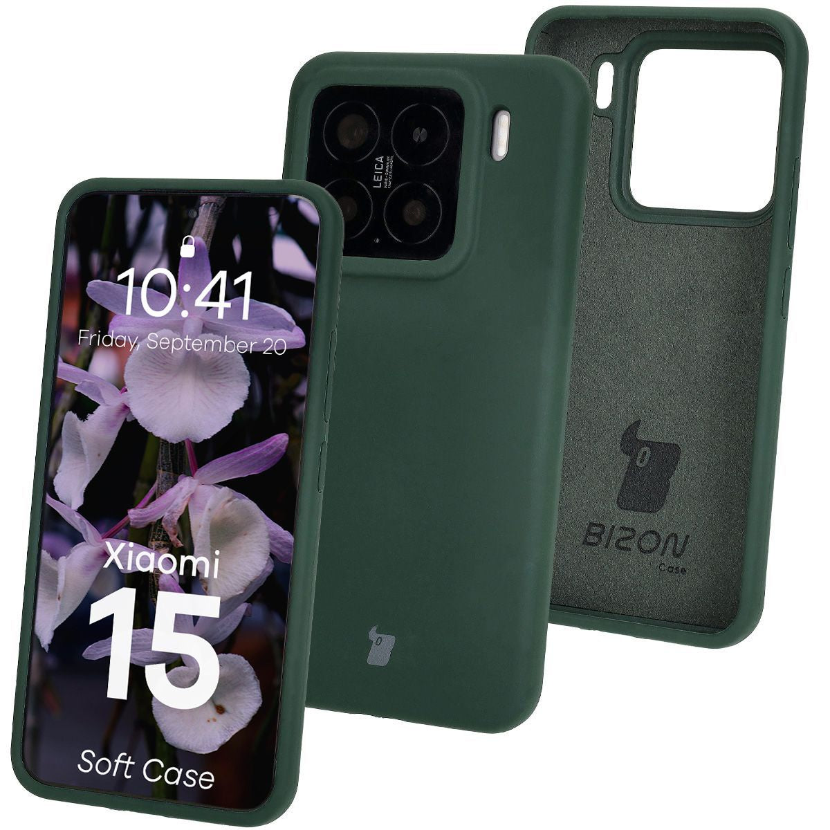 Silikon Handyhülle für Xiaomi 15, Bizon Soft Case, Dunkelgrün