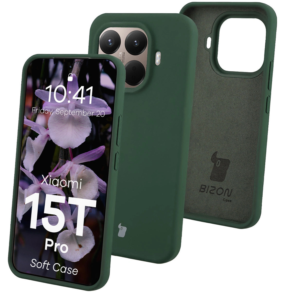 Silikon Handyhülle für Xiaomi 15T Pro, Bizon Soft Case, Dunkelgrün