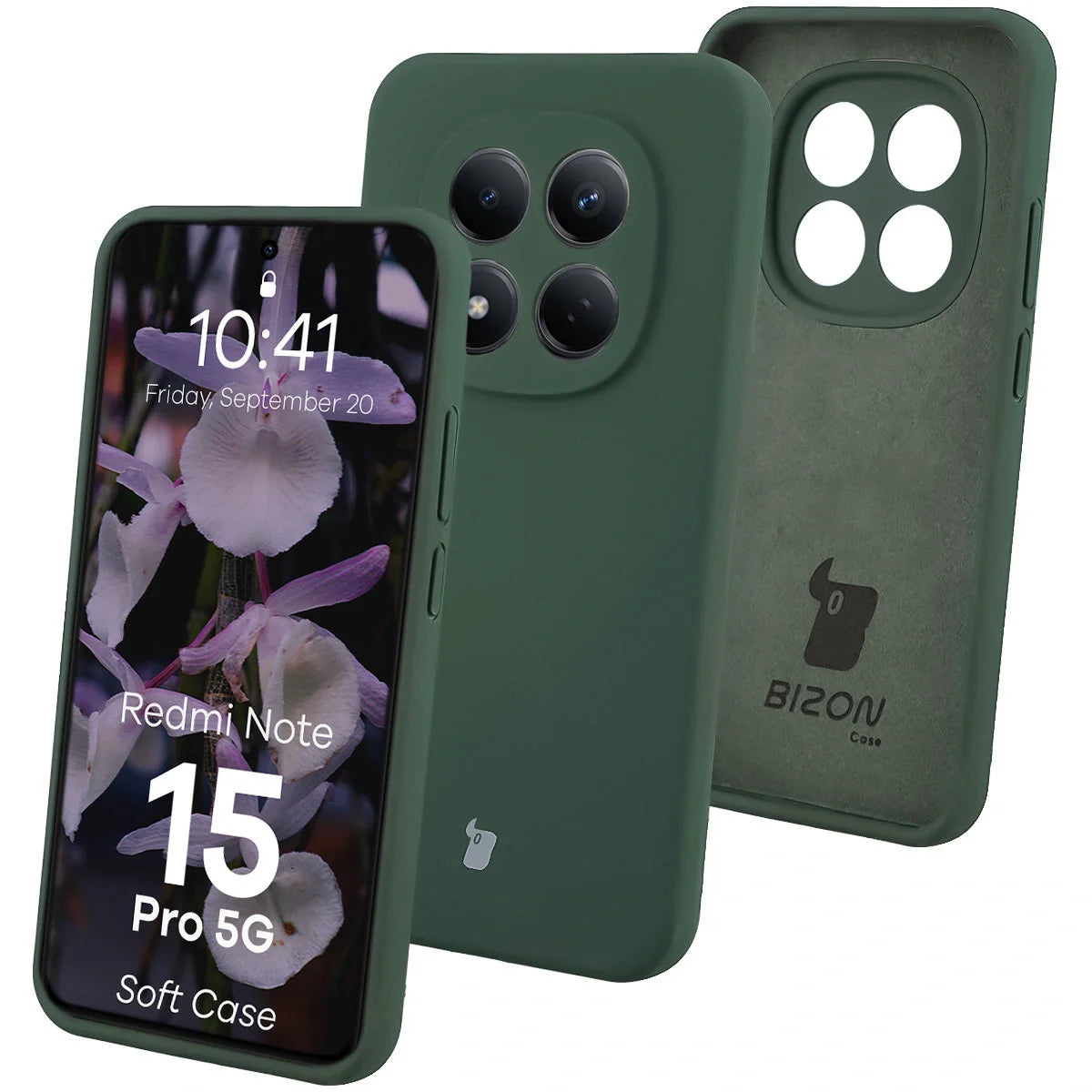 Silikon Handyhülle für Xiaomi Redmi Note 15 Pro 5G, Bizon Soft Case, Dunkelgrün