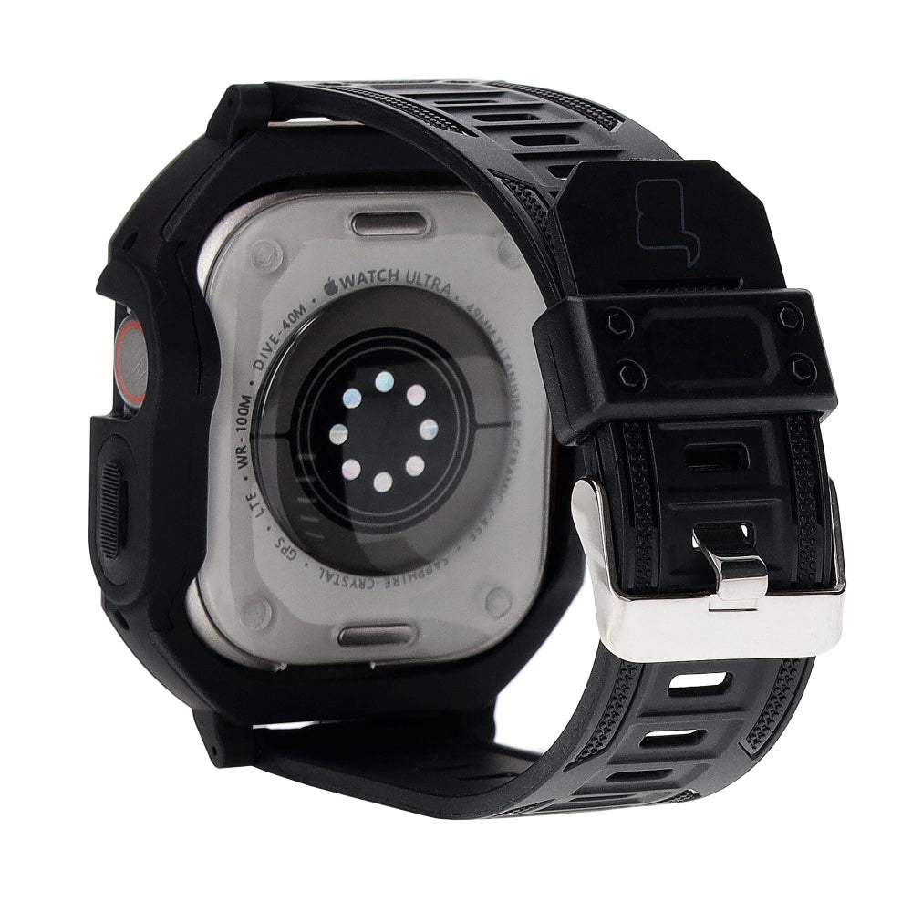 Schutzhülle mit Armband Bizon Strap + Case Watch Armor für Apple Watch Ultra 2/1 49 mm, Schwarz