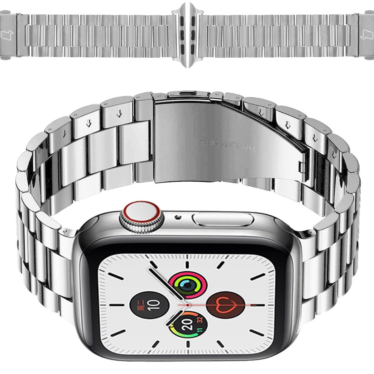 Elegantes Edelstahlarmband für Apple Watch 41/40/38 mm in Silber, ideal für Stil und Haltbarkeit.