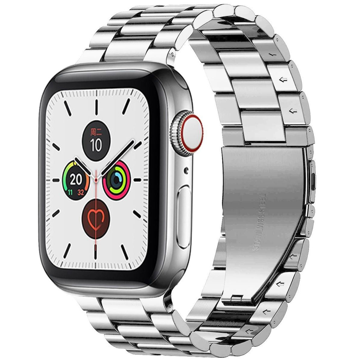 Edelstahl Armband für Apple Watch 41/40/38 mm, elegantes und robustes Design, Bizon Strap Watch Aura, silber