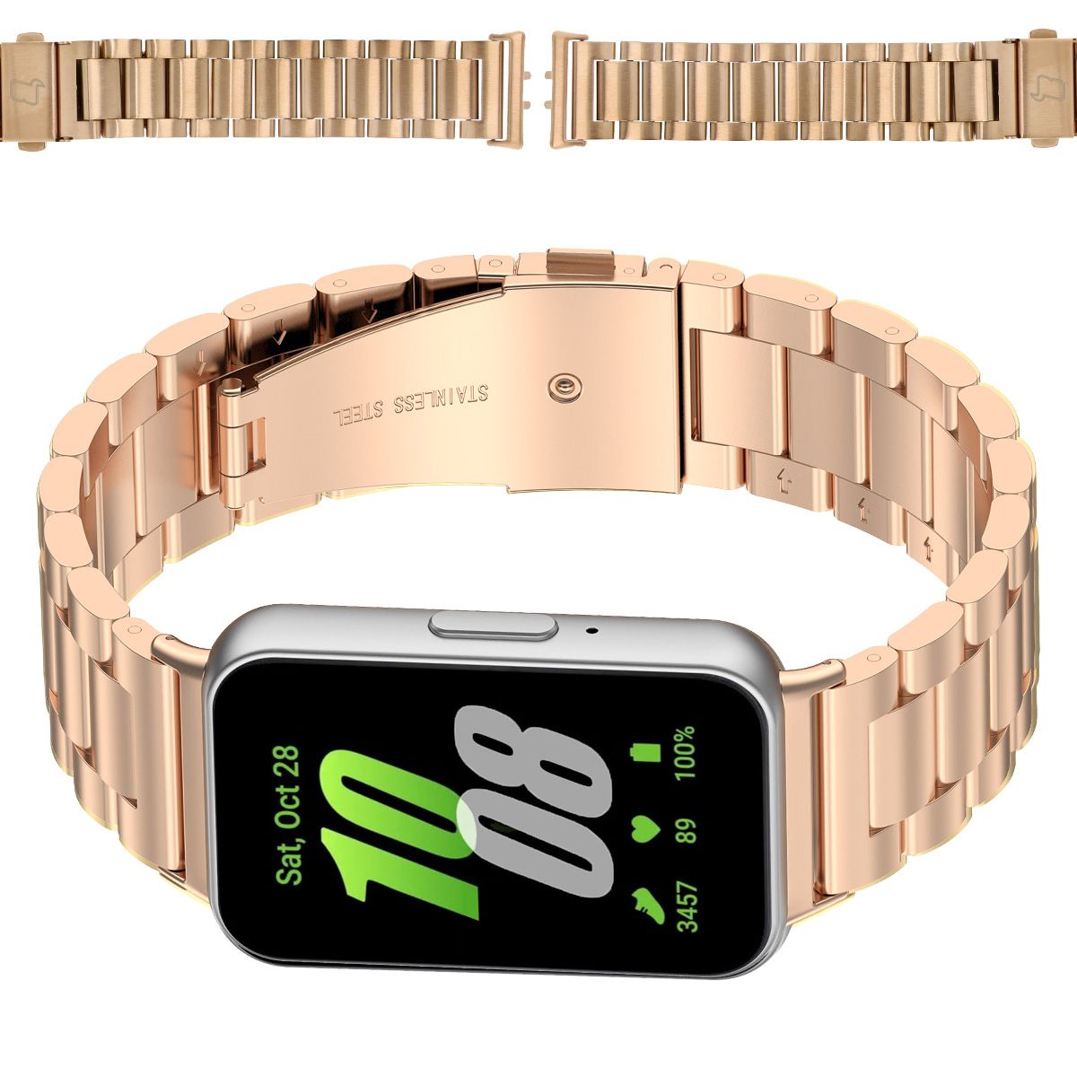 Edelstahl Armband für Galaxy Fit 3, Bizon Strap Watch Aura, Rosa Gold