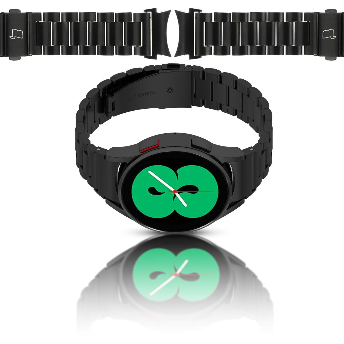 Edelstahl Armband für Galaxy Watch FE/7/6/6 Classic/5/5 Pro/4/4 Classic, Bizon Strap Watch Aura, Schwarz