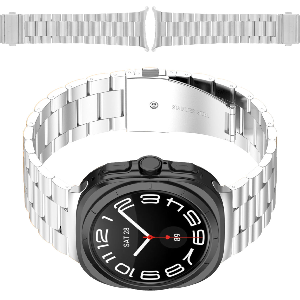 Edelstahl Armband für Galaxy Watch Ultra 2 / Ultra, Bizon Strap Watch Aura, Silbern