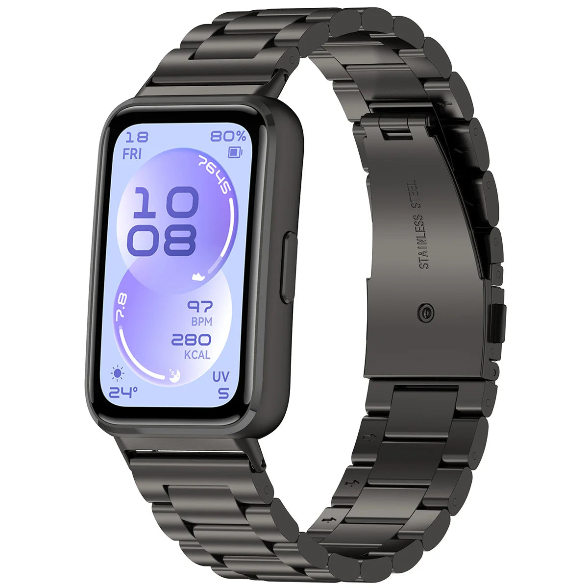 Edelstahl Armband für Huawei Band 11 / 11 Pro, Bizon Strap Watch Aura, Schwarz