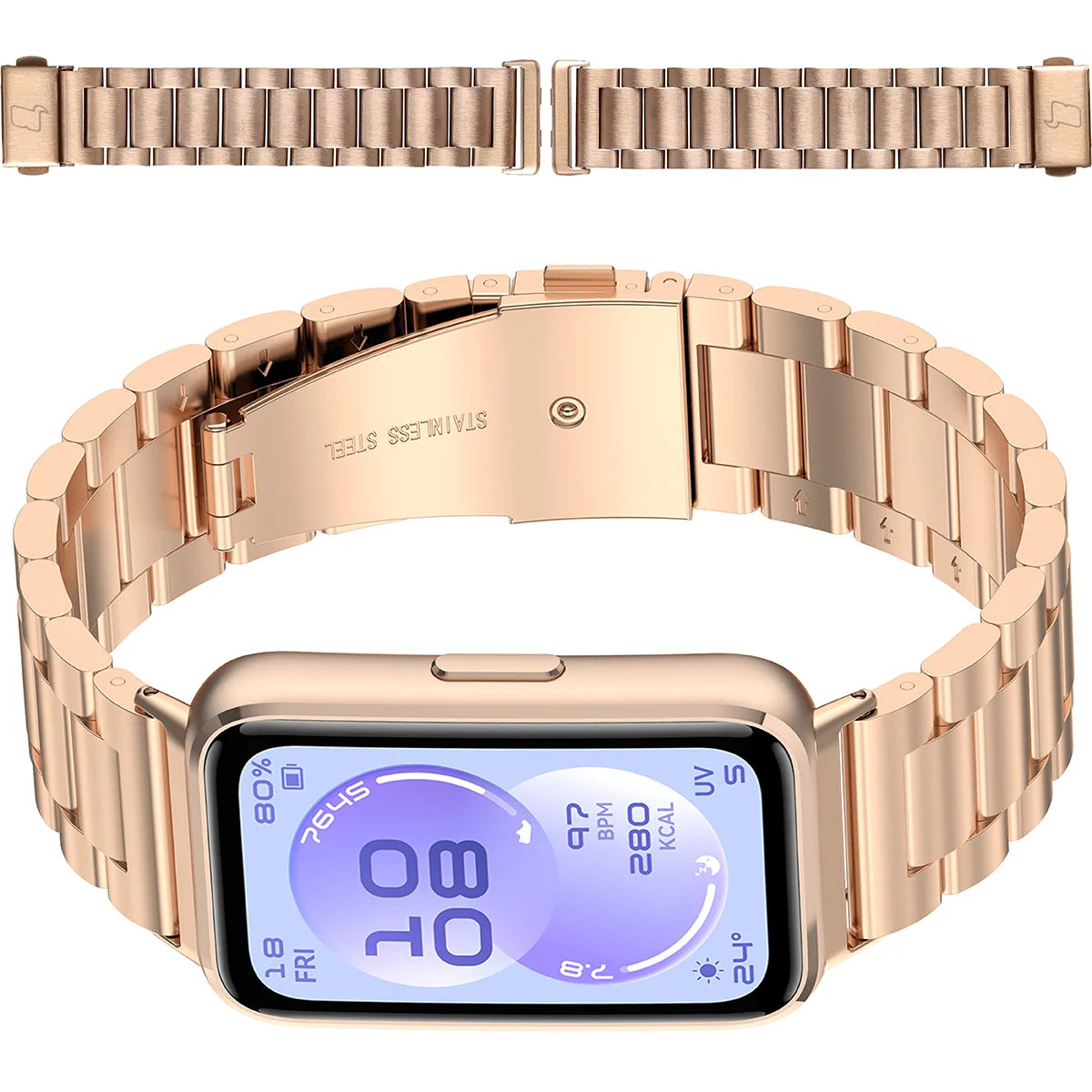 Edelstahl Armband für Huawei Band 11 / 11 Pro, Bizon Strap Watch Aura, Rosa Gold