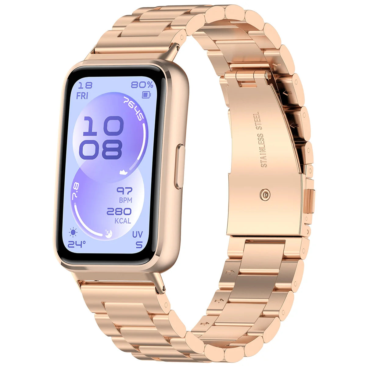 Edelstahl Armband für Huawei Band 11 / 11 Pro, Bizon Strap Watch Aura, Rosa Gold