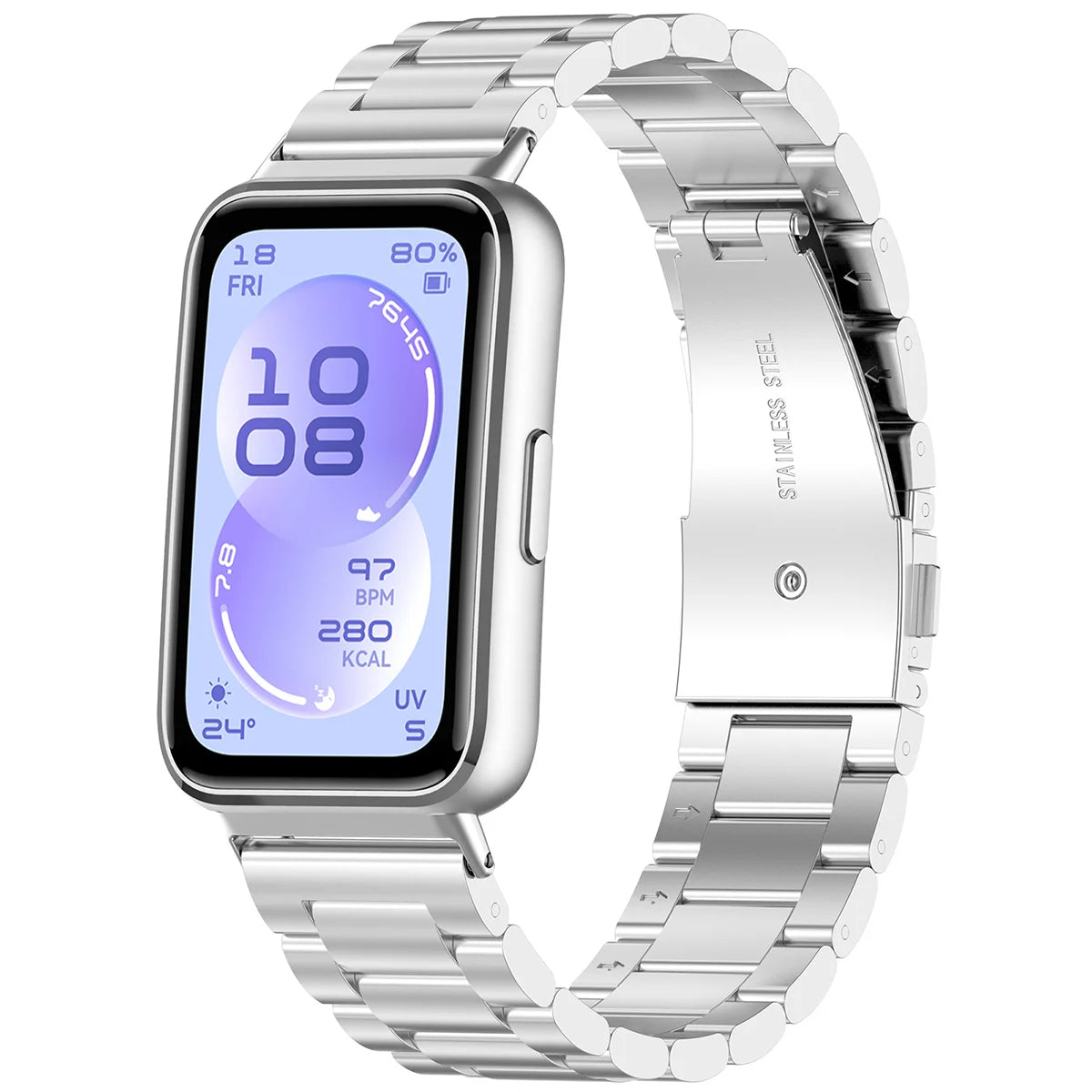 Edelstahl Armband für Huawei Band 11 / 11 Pro, Bizon Strap Watch Aura, Silbern