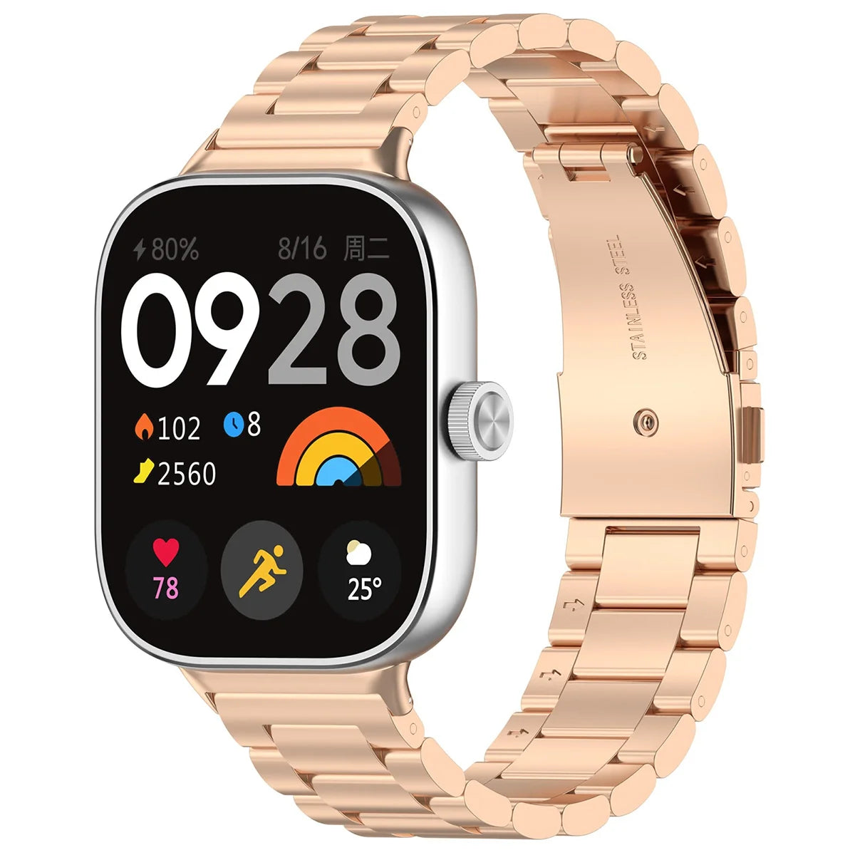 Edelstahl Armband für Xiaomi Redmi Watch 6 / 5 / 4 / Smart Band 10 Pro / 9 Pro / 8 Pro,, Bizon Strap Watch Aura, Rosa Gold
