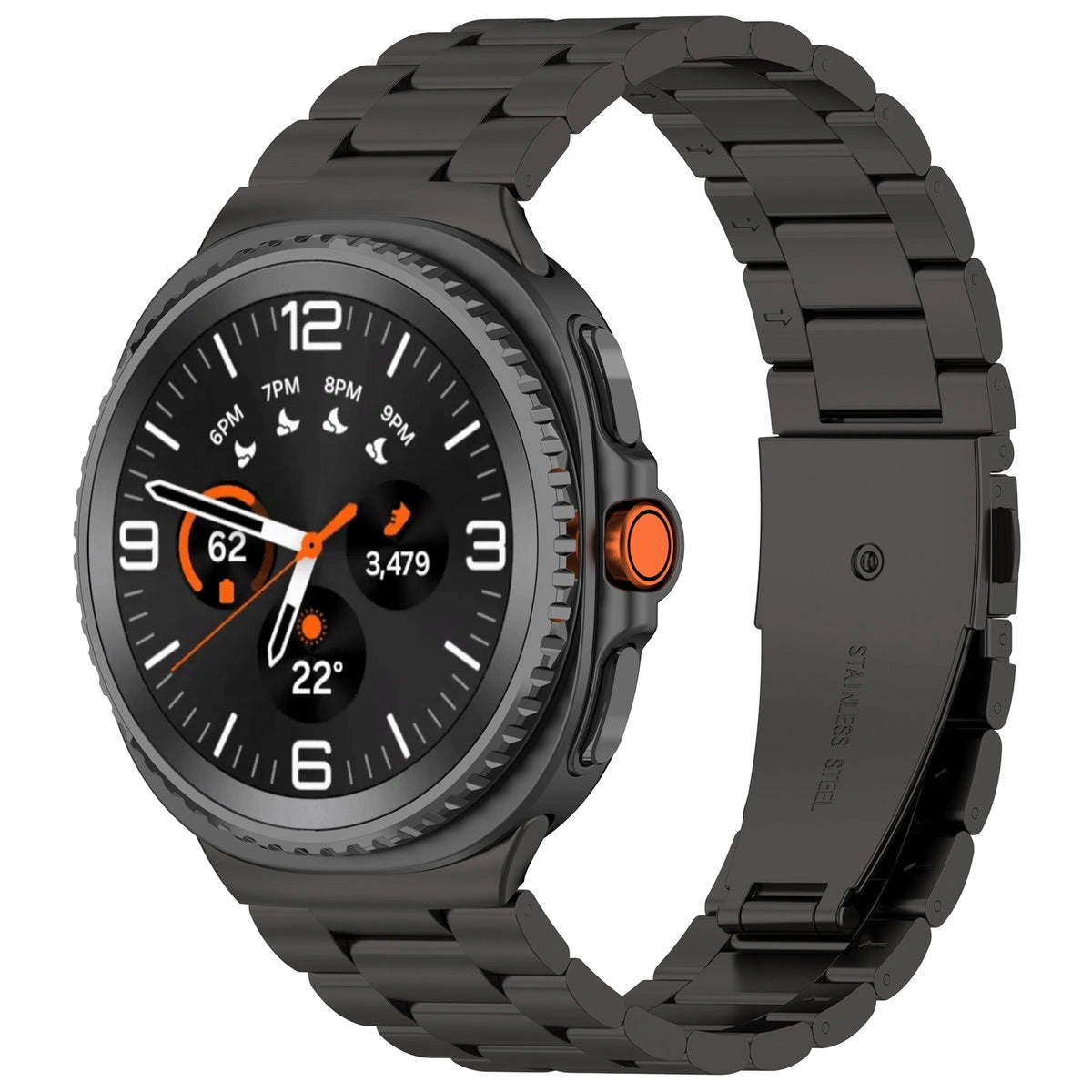 Edelstahl Armband für Samsung Galaxy Watch 9 40 mm / 44 mm / 8 40 mm / 44 mm / 8 Classic 46 mm, Bizon Strap Watch Aura, Schwarz