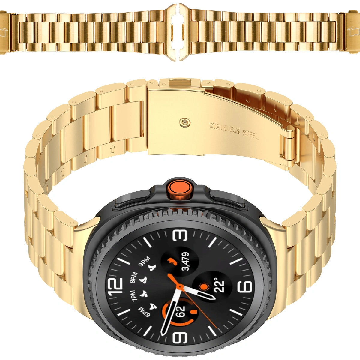 Edelstahl Armband für Samsung Galaxy Watch 9 40 mm / 44 mm / 8 40 mm / 44 mm / 8 Classic 46 mm, Bizon Strap Watch Aura, Golden