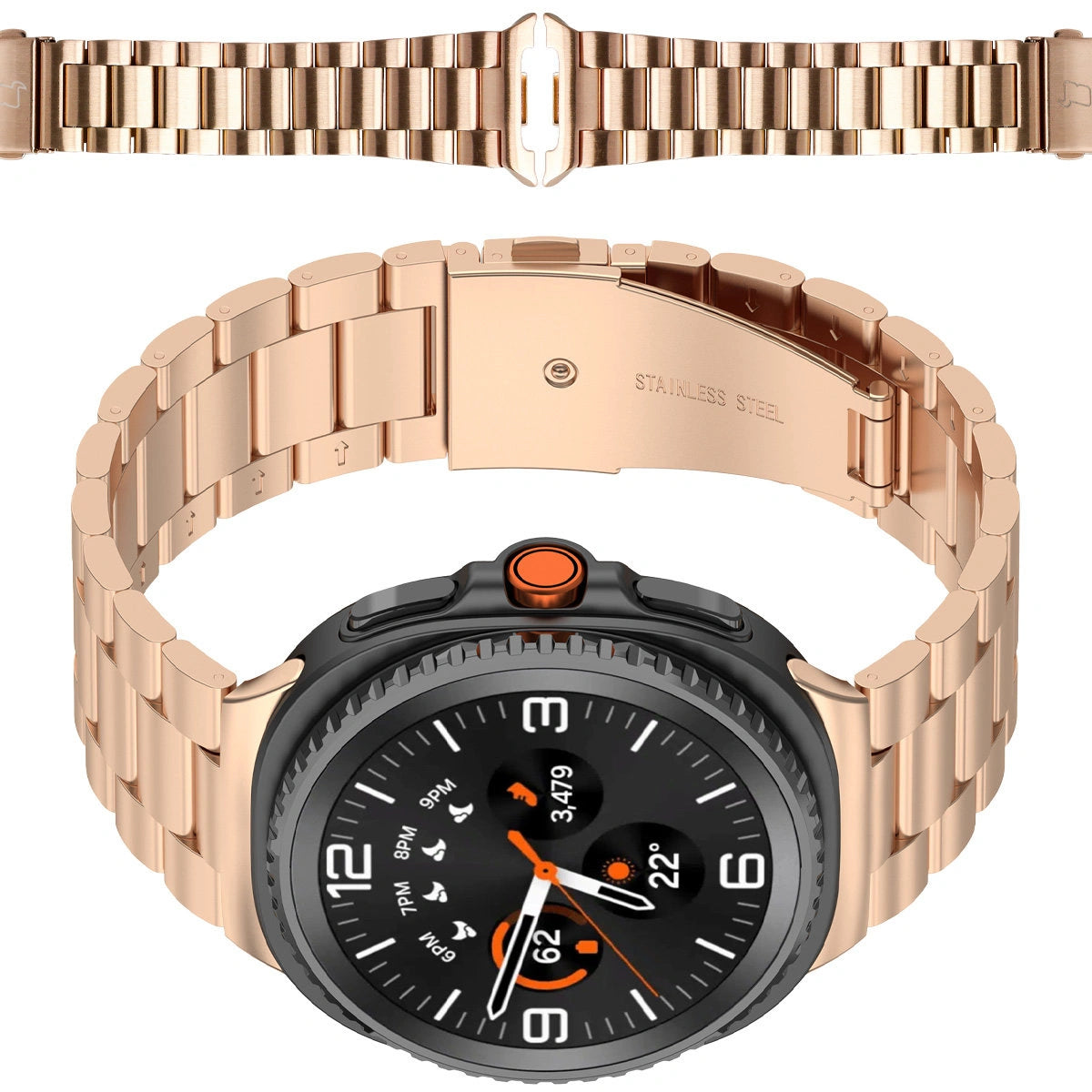 Edelstahl Armband für Samsung Galaxy Watch 9 40 mm / 44 mm / 8 40 mm / 44 mm / 8 Classic 46 mm, Bizon Strap Watch Aura, Rosegold