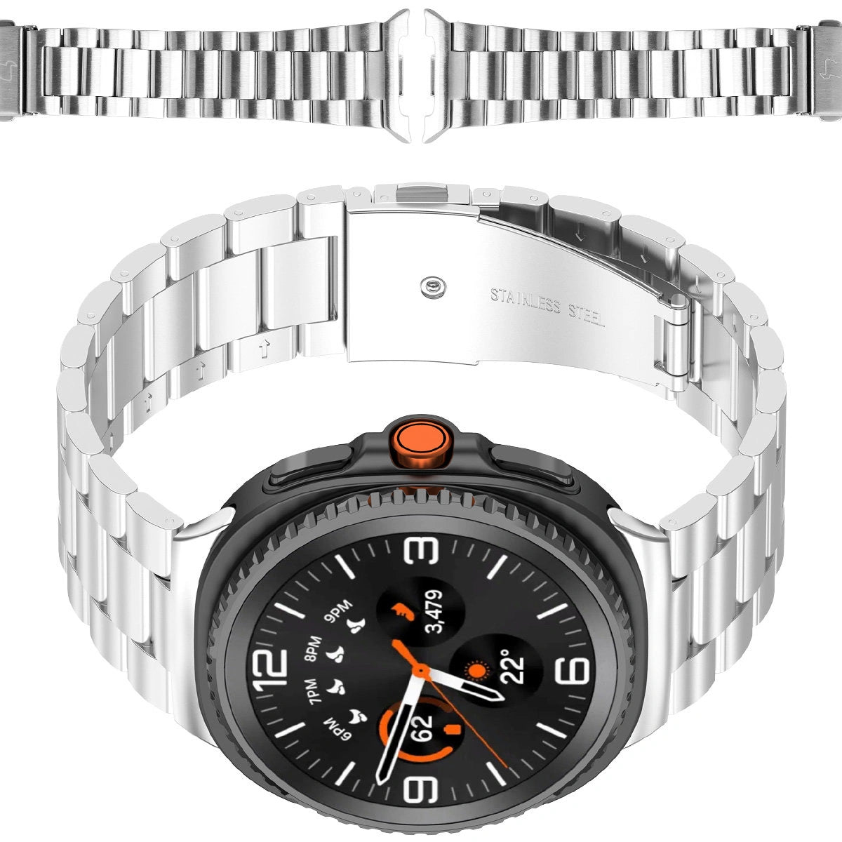 Edelstahl Armband für Samsung Galaxy Watch 9 40 mm / 44 mm / 8 40 mm / 44 mm / 8 Classic 46 mm, Bizon Strap Watch Aura, Silbern