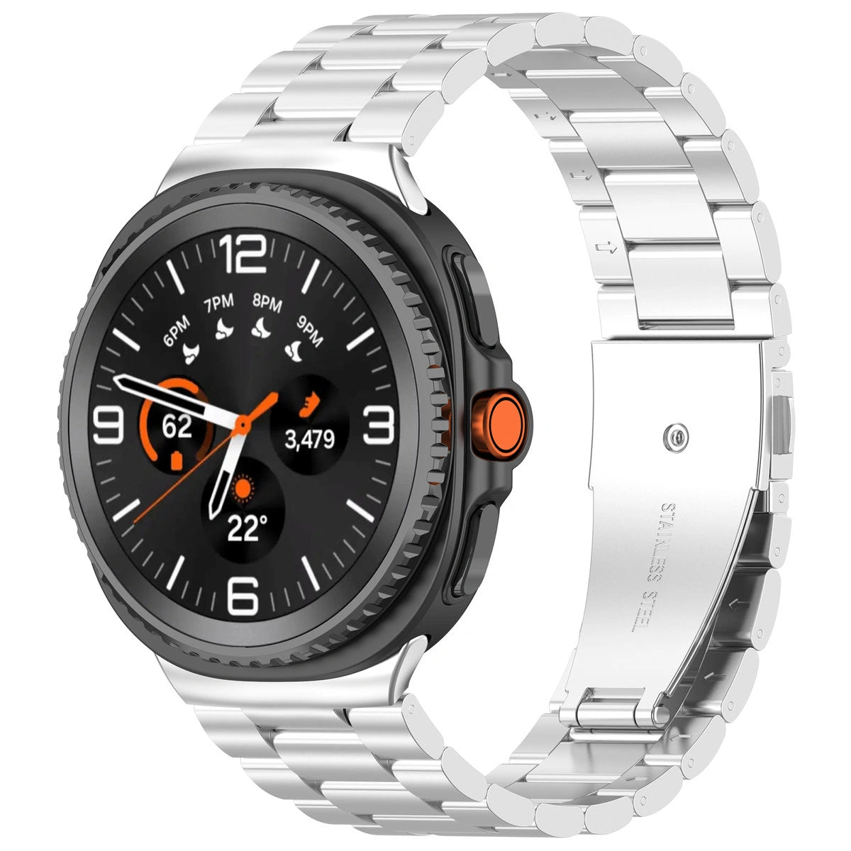 Edelstahl Armband für Samsung Galaxy Watch 9 40 mm / 44 mm / 8 40 mm / 44 mm / 8 Classic 46 mm, Bizon Strap Watch Aura, Silbern