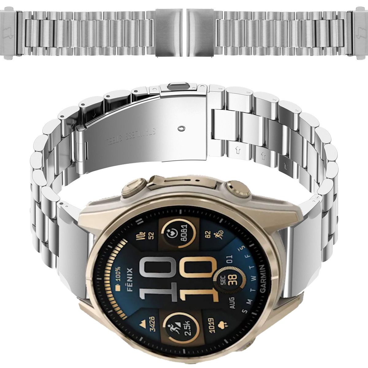 Edelstahl Armband für Smartwatch, Bizon Strap Watch Aura, QuickFit 20 mm, Silbern