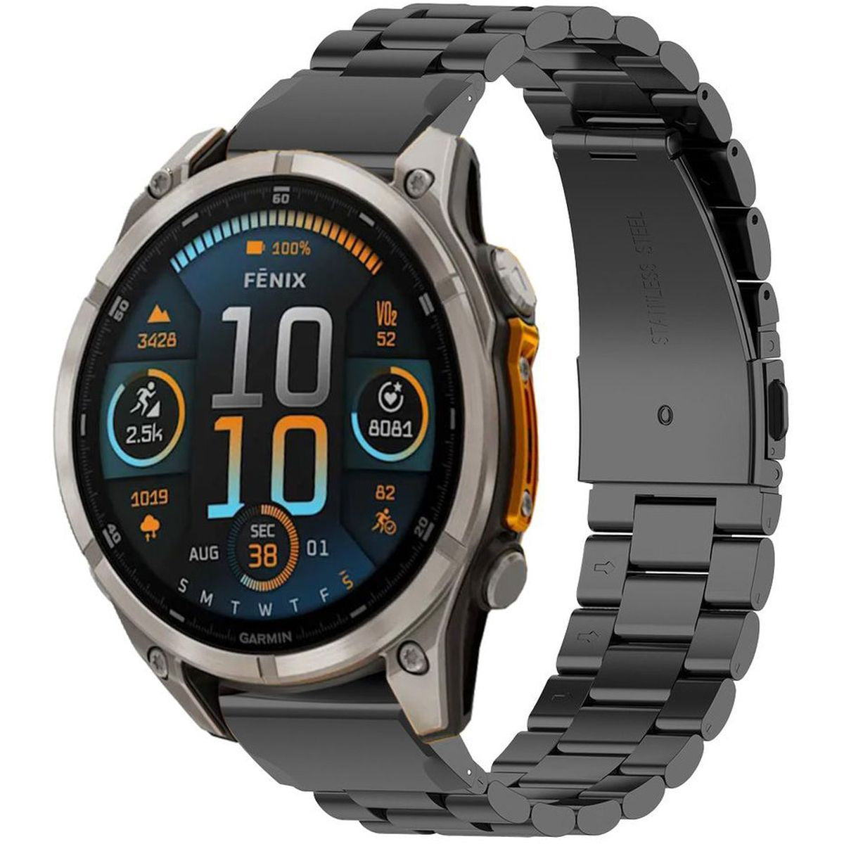 Edelstahl Armband für Smartwatch, Bizon Strap Watch Aura, QuickFit 22 mm, Schwarz