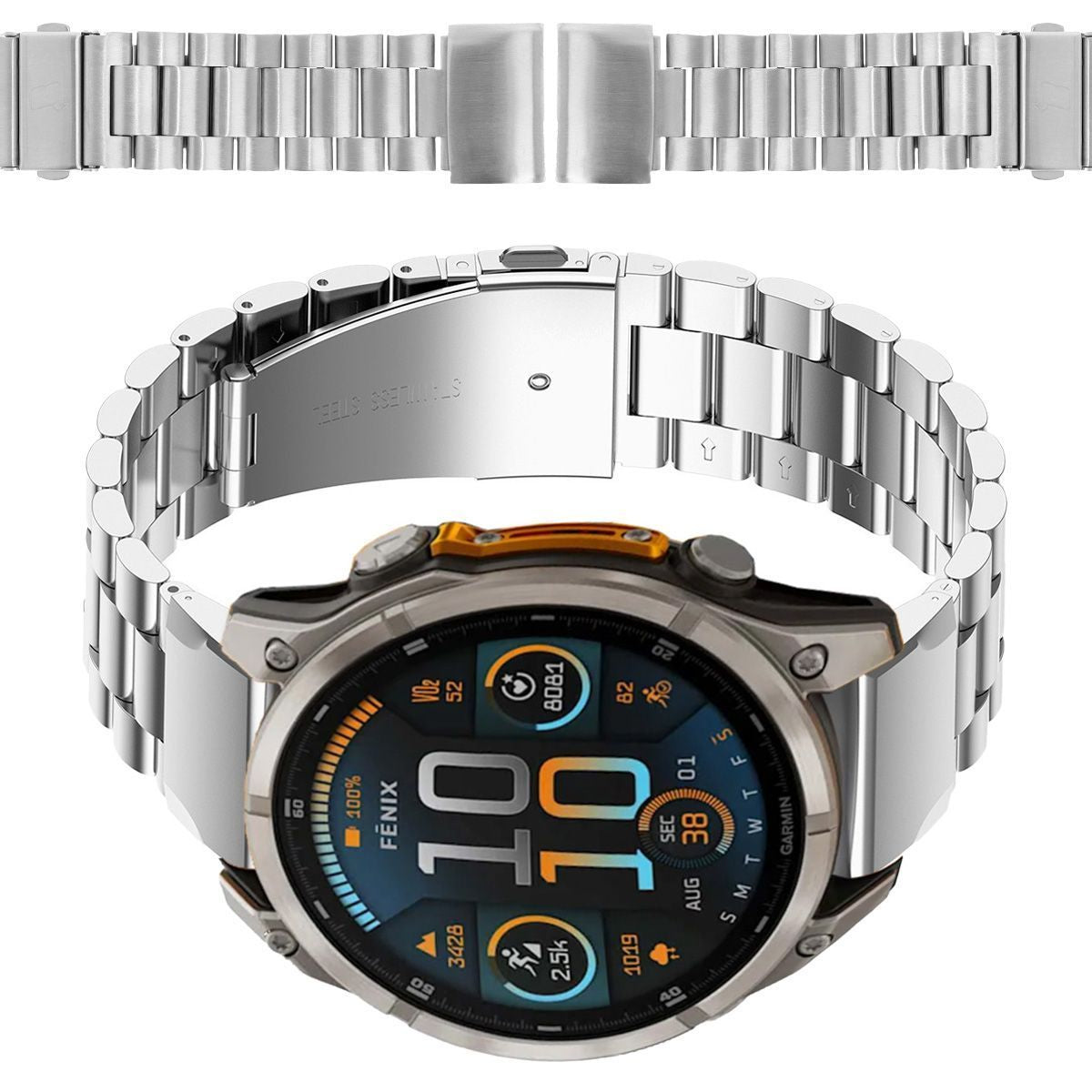Edelstahl Armband für Smartwatch, Bizon Strap Watch Aura, QuickFit 22 mm, Silbern