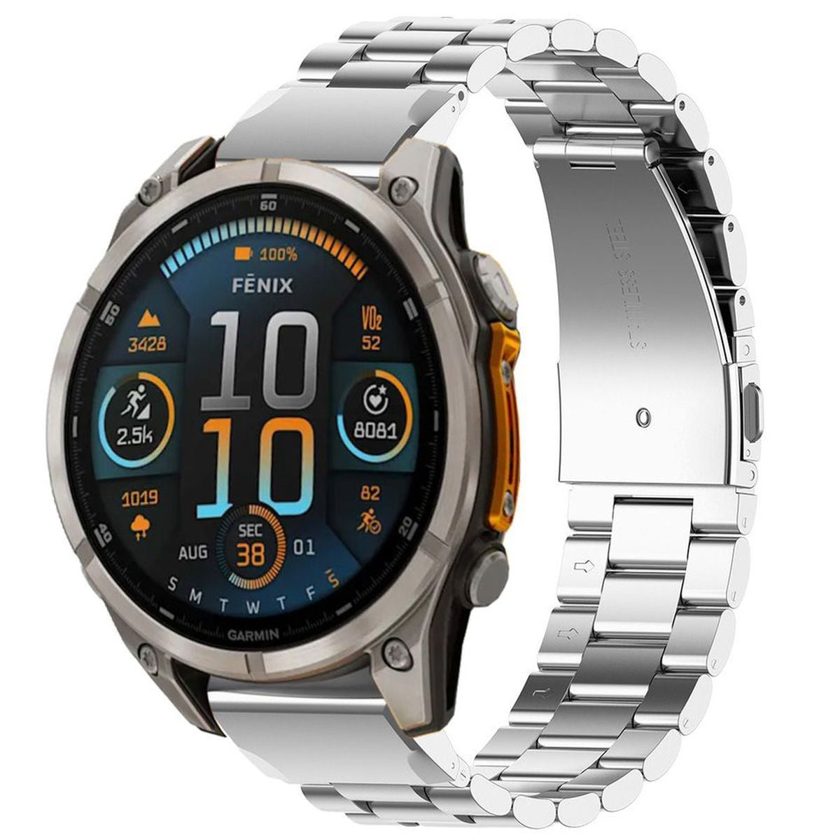 Edelstahl Armband für Smartwatch, Bizon Strap Watch Aura, QuickFit 22 mm, Silbern