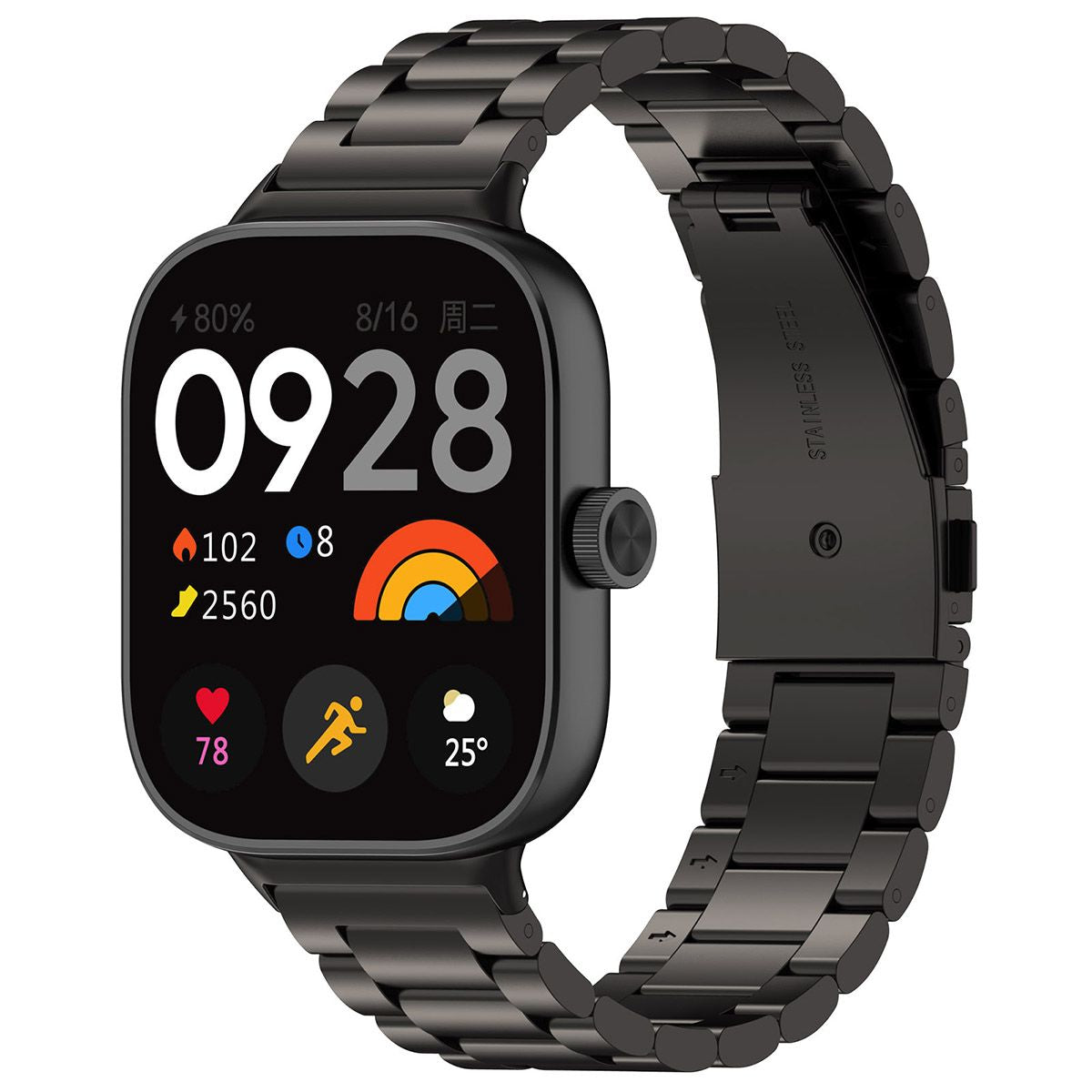 Edelstahl Armband für Xiaomi Redmi Watch 6/5/4 / Smart Band 9/8 Pro, Bizon Strap Watch Aura, Schwarz