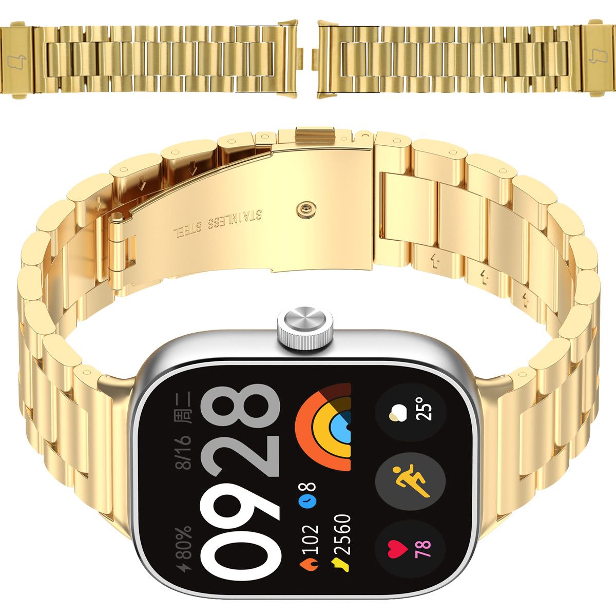 Edelstahl Armband für Xiaomi Redmi Watch 6/5/4 / Smart Band 9/8 Pro, Bizon Strap Watch Aura, Gold