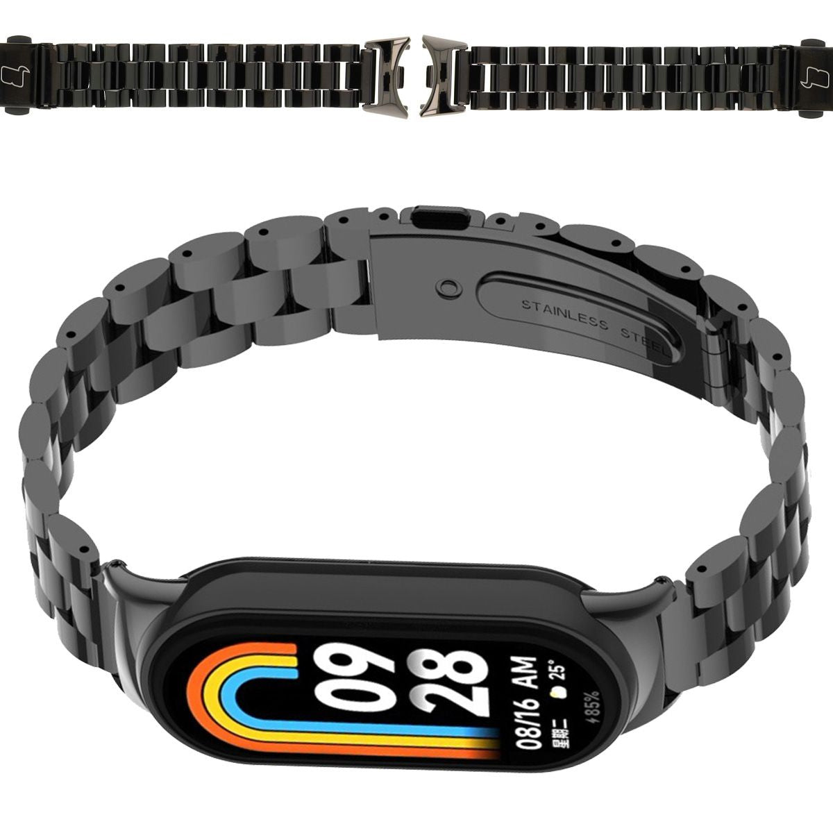 Edelstahl Armband für Xiaomi Smart Band 10 / 9 / 9 NFC / 8, Bizon Strap Watch Aura, Schwarz