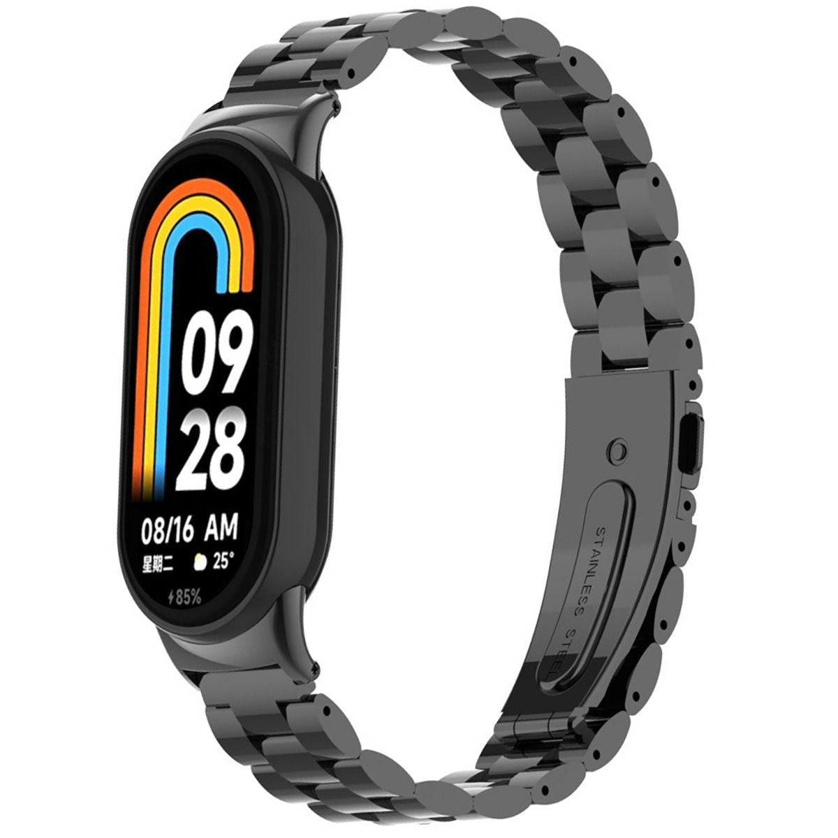Edelstahl Armband für Xiaomi Smart Band 10 / 9 / 9 NFC / 8, Bizon Strap Watch Aura, Schwarz