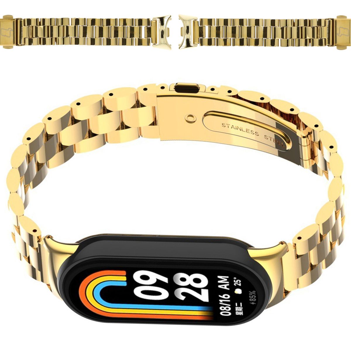 Edelstahl Armband für Xiaomi Smart Band 10 / 9 / 9 NFC / 8, Bizon Strap Watch Aura, Gold