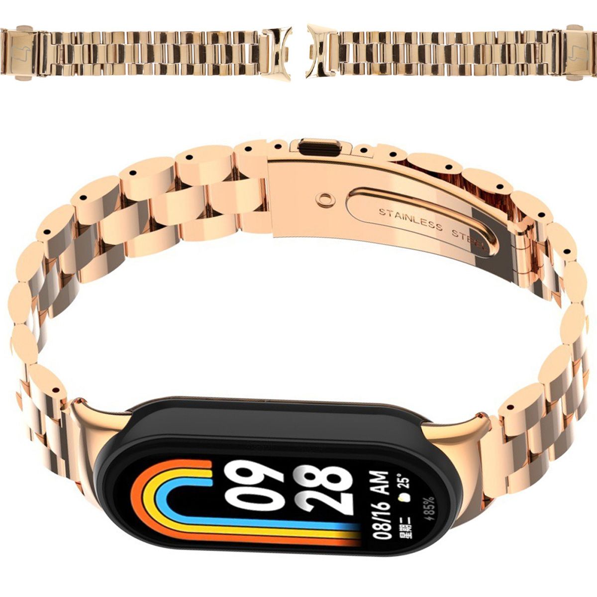 Edelstahl Armband für Xiaomi Smart Band 10 / 9 / 9 NFC / 8, Bizon Strap Watch Aura, Rosa Gold