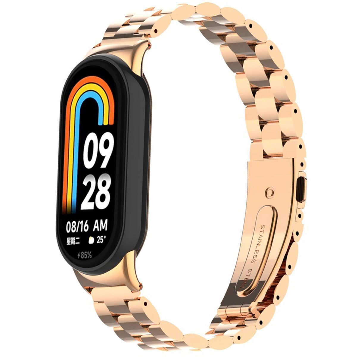 Edelstahl Armband für Xiaomi Smart Band 10 / 9 / 9 NFC / 8, Bizon Strap Watch Aura, Rosa Gold