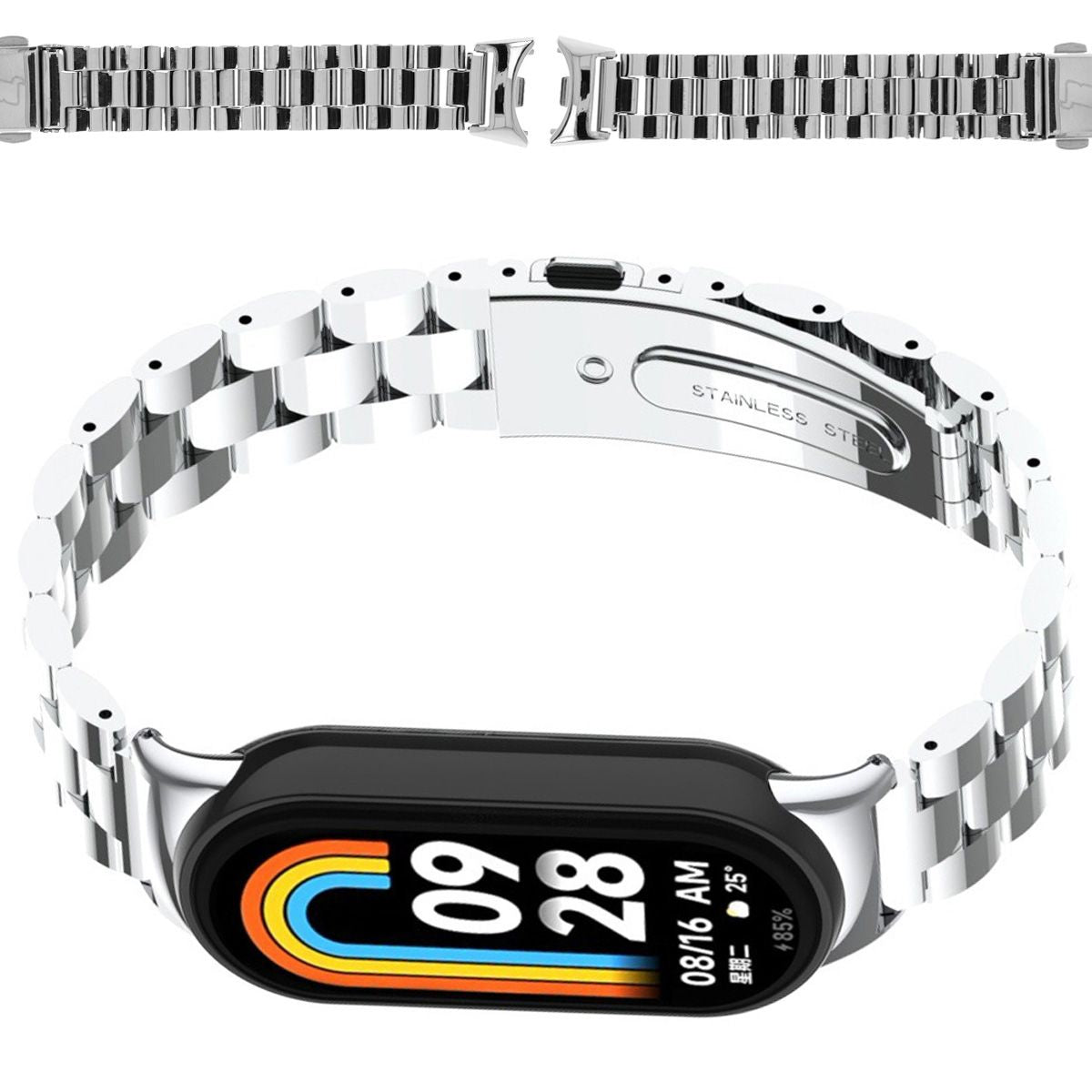 Edelstahl Armband für Xiaomi Smart Band 10 / 9 / 9 NFC / 8, Bizon Strap Watch Aura, Silbern
