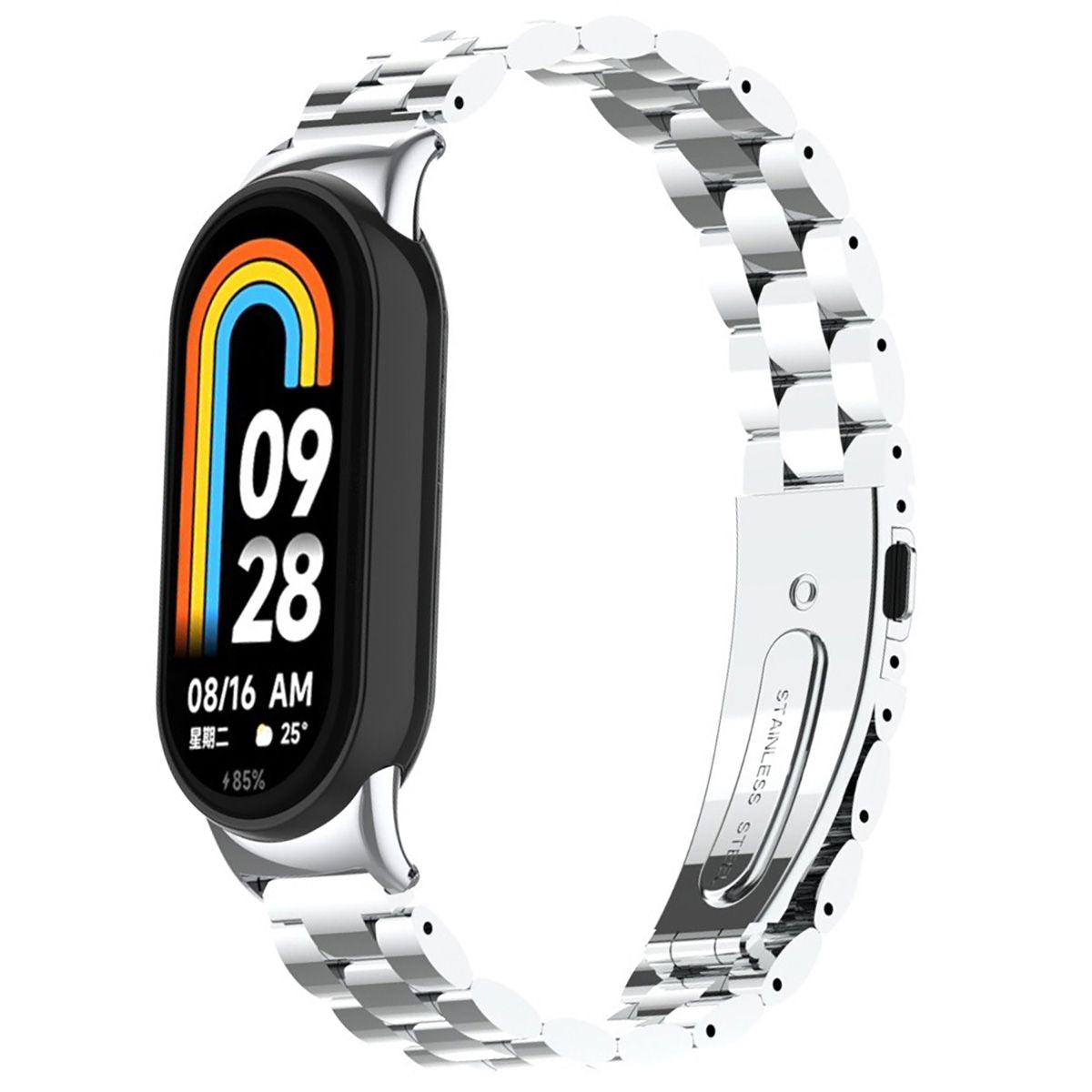 Edelstahl Armband für Xiaomi Smart Band 10 / 9 / 9 NFC / 8, Bizon Strap Watch Aura, Silbern