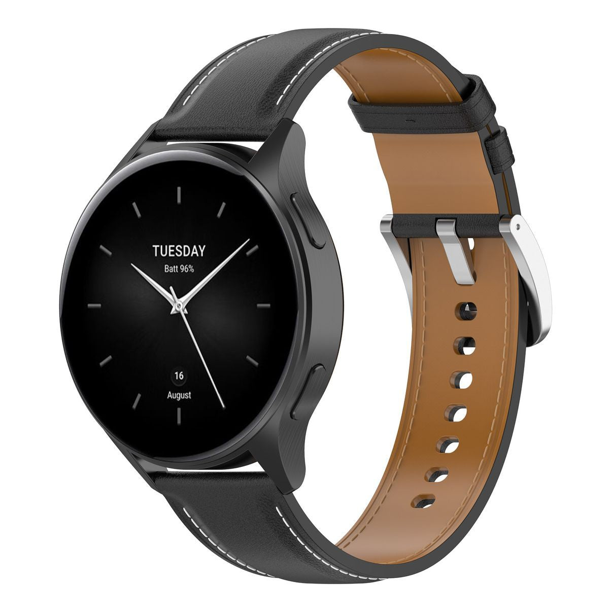 Leder Armband für Smartwatch, Bizon Strap Watch Casual, QuickRelease 22 mm, Schwarz
