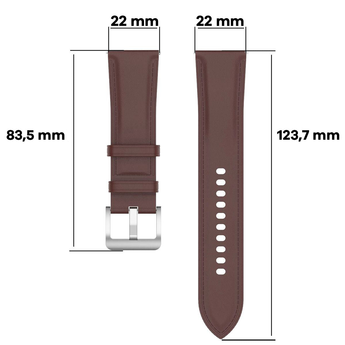 Leder Armband für Smartwatch, Bizon Strap Watch Casual, QuickRelease 22 mm, Dunkelbraun