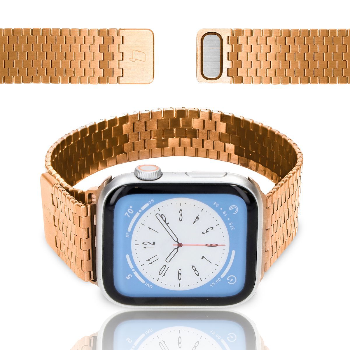 Edelstahl Armband für Apple Watch 44/45/46/49 mm, Bizon Strap Watch Titanium, Rosa Gold