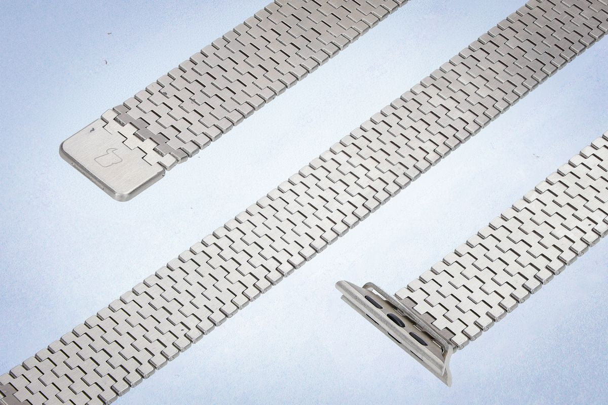 Edelstahl Armband für Apple Watch 44/45/46/49 mm, Bizon Strap Watch Titanium, Silbern