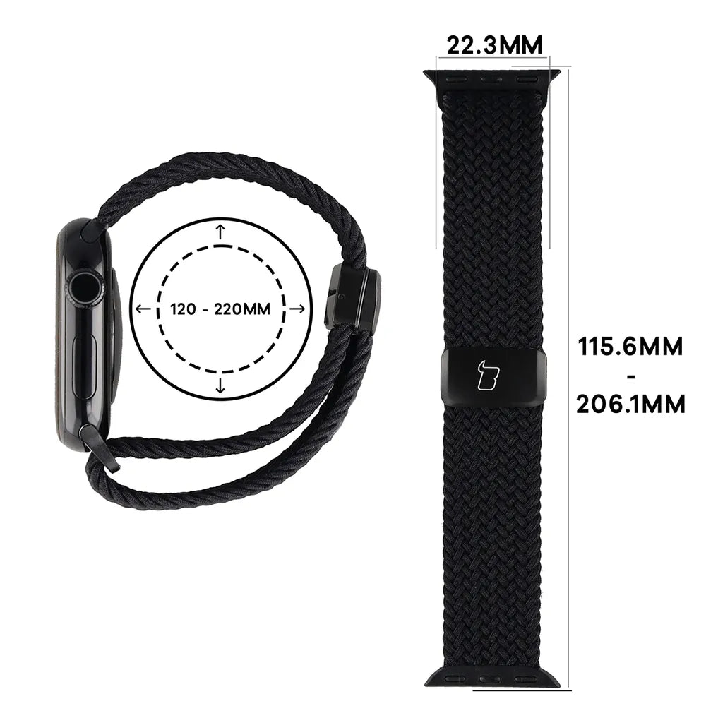 Nylon-Uhrenarmband für Apple Watch 38/40/41/42 mm, Bizon Strap Watch Trenza, Schwarz (2/3)