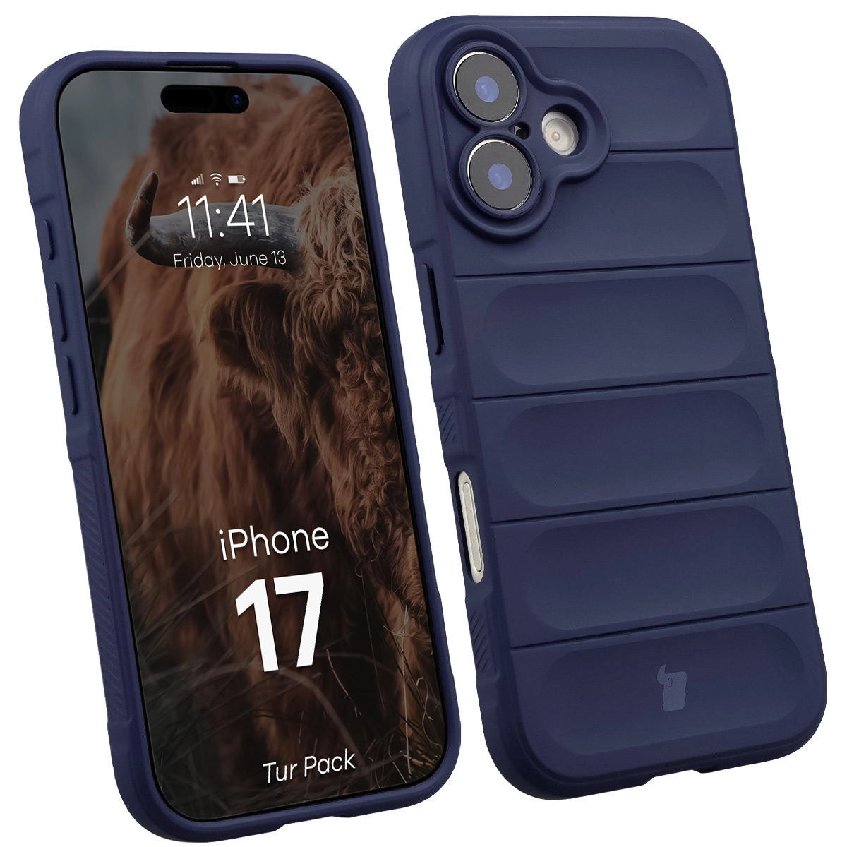Robuste Handyhülle + gehärtetem Glas für iPhone 17, Bizon Tur Pack, Dunkelblau