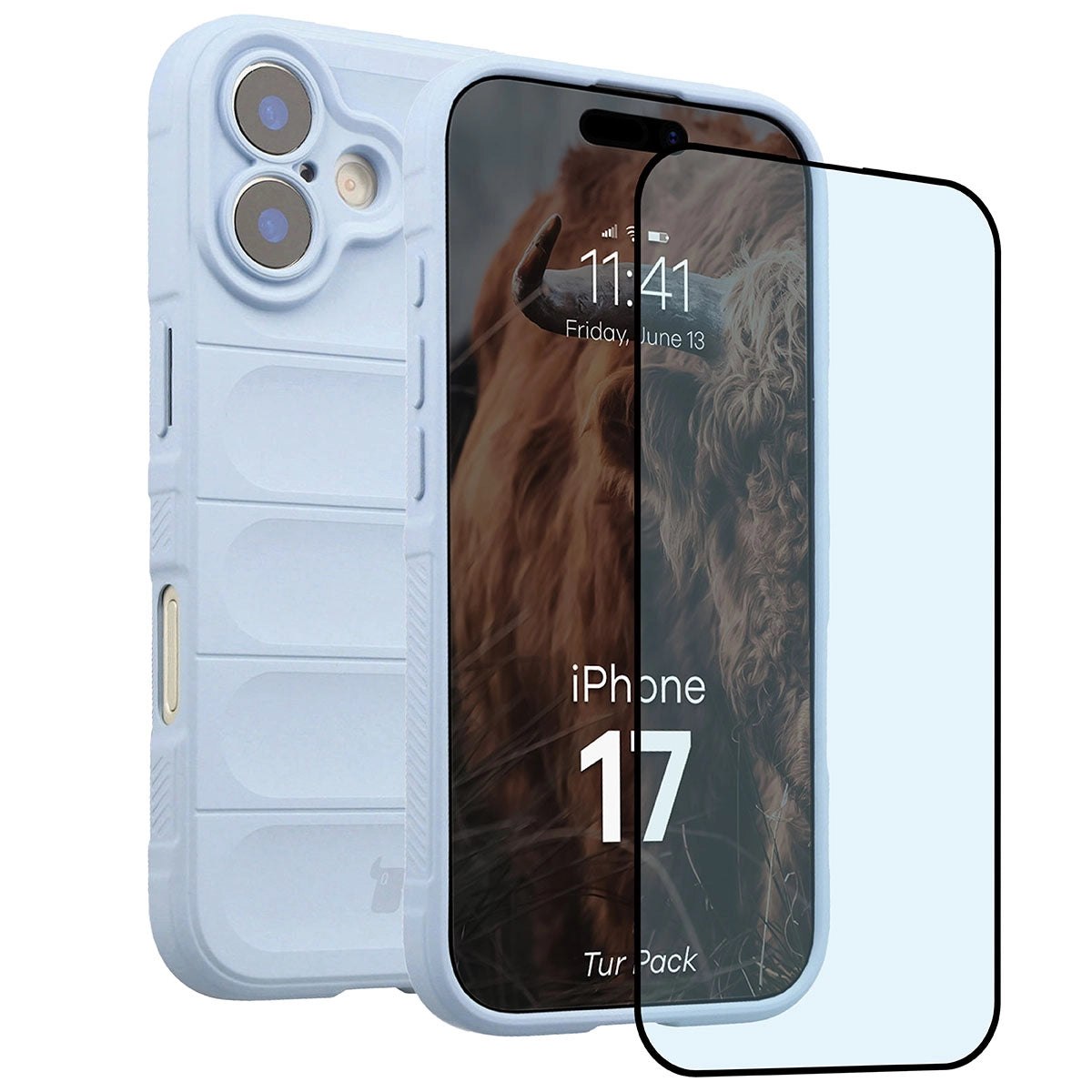 Robuste Handyhülle + gehärtetem Glas für iPhone 17, Bizon Tur Pack, Hellblau