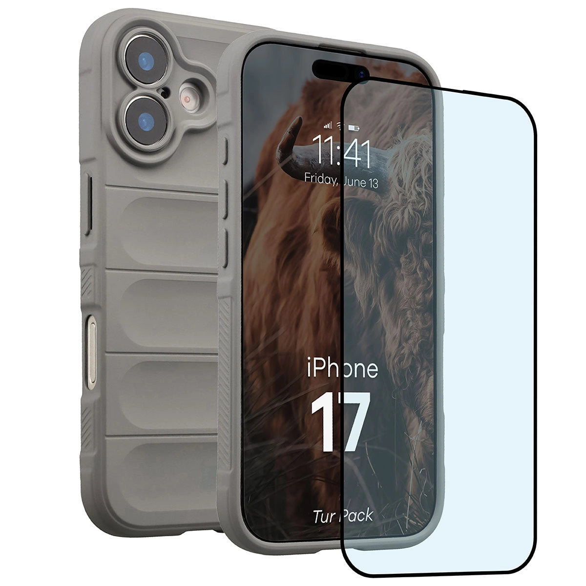 Robuste Handyhülle + gehärtetem Glas für iPhone 17, Bizon Tur Pack, Hellgrau
