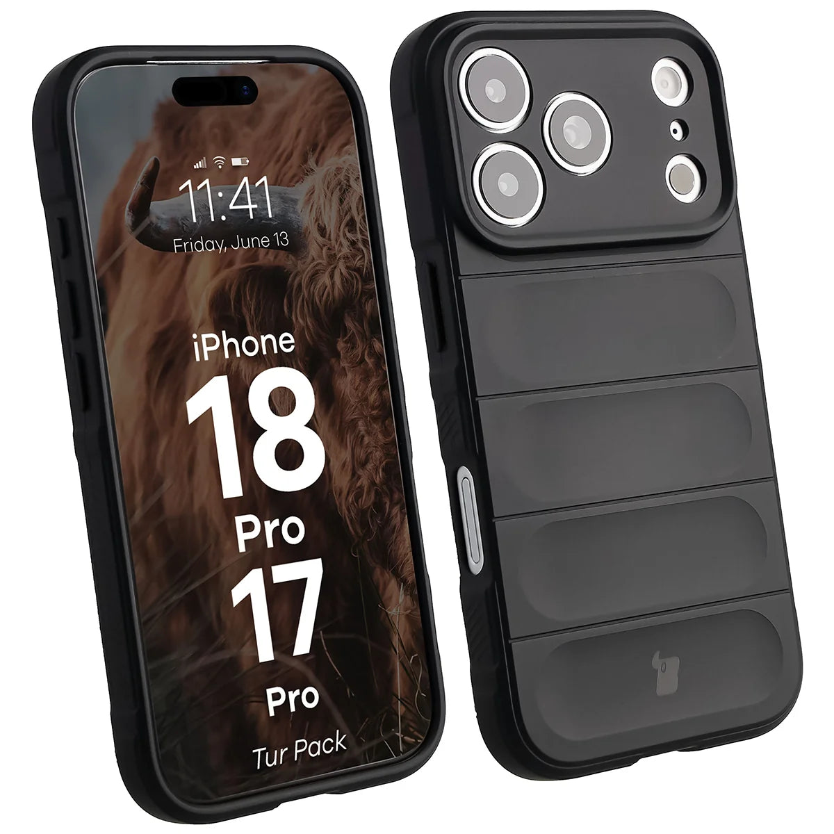Robuste Handyhülle + gehärtetem Glas für iPhone 18 Pro / 17 Pro, Bizon Tur Pack, Schwarz