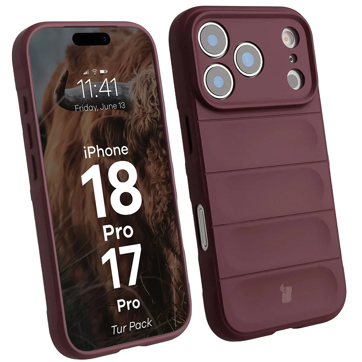Robuste Handyhülle + gehärtetem Glas für iPhone 17 Pro, Bizon Tur Pack, Burgunderrot