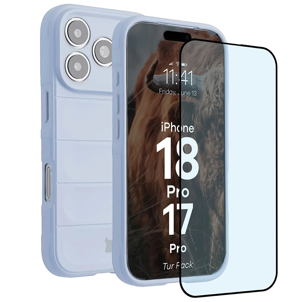 Robuste Handyhülle + gehärtetem Glas für iPhone 17 Pro, Bizon Tur Pack, Hellblau