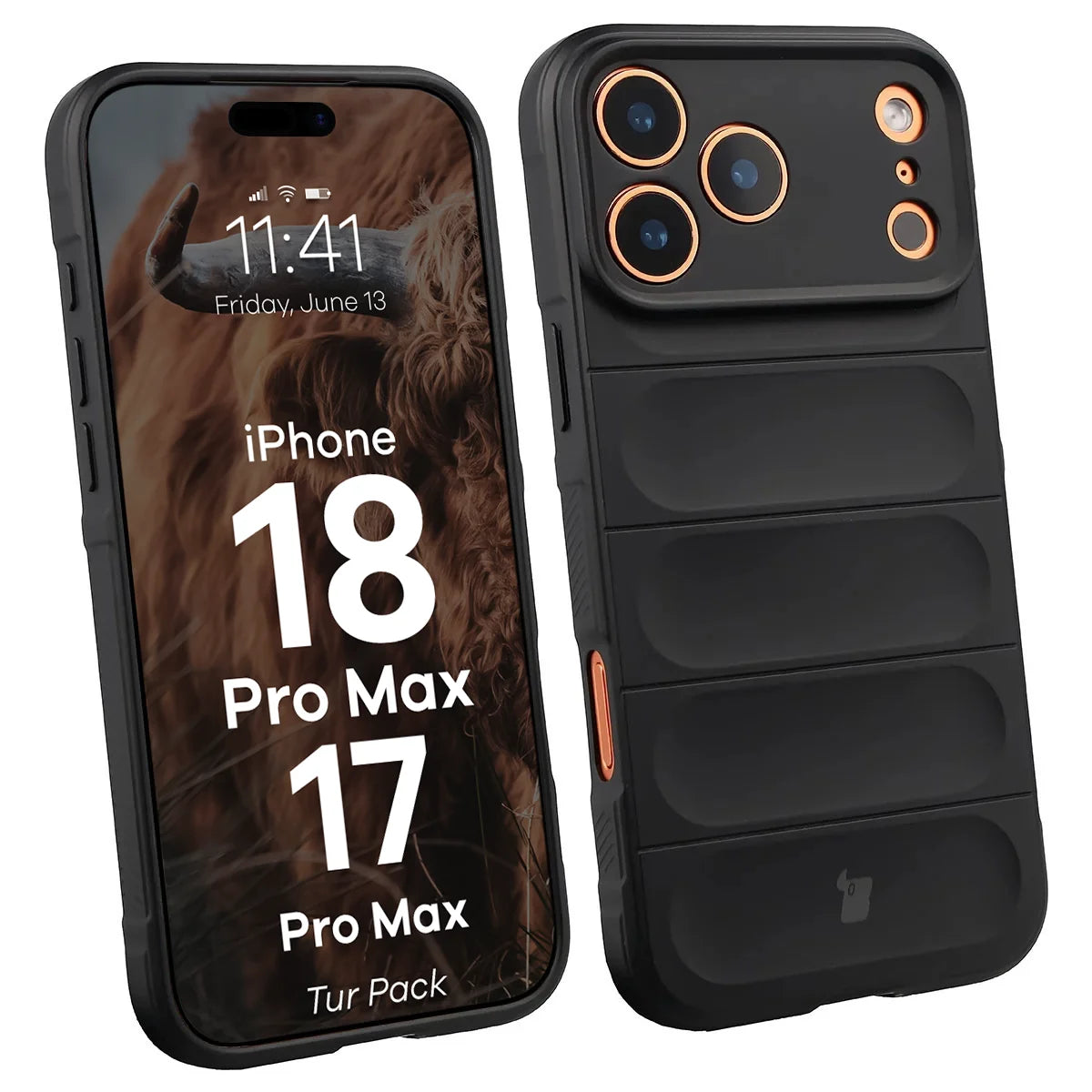 Robuste Handyhülle + gehärtetem Glas für iPhone 18 Pro Max / 17 Pro Max, Bizon Tur Pack, Schwarz
