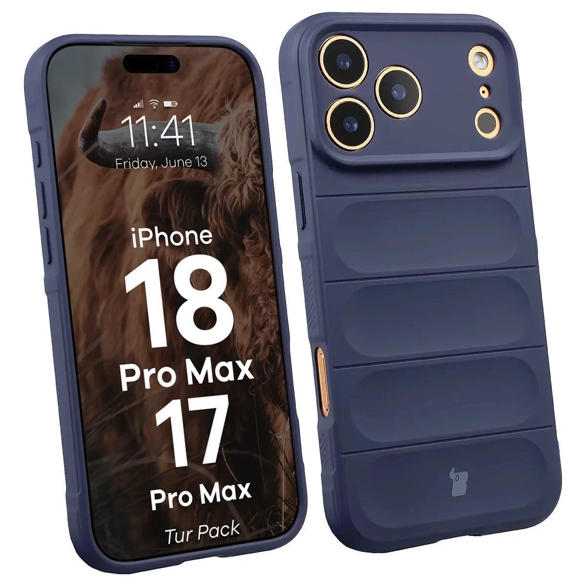 Robuste Handyhülle + gehärtetem Glas für iPhone 18 Pro Max / 17 Pro Max, Bizon Tur Pack, Dunkelblau