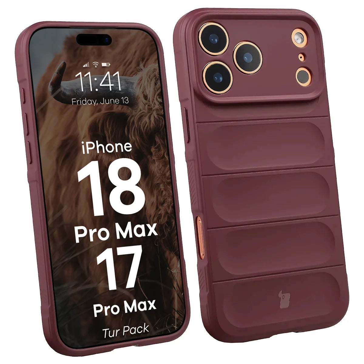 Robuste Handyhülle + gehärtetem Glas für iPhone 18 Pro Max / 17 Pro Max, Bizon Tur Pack, Burgunderrot