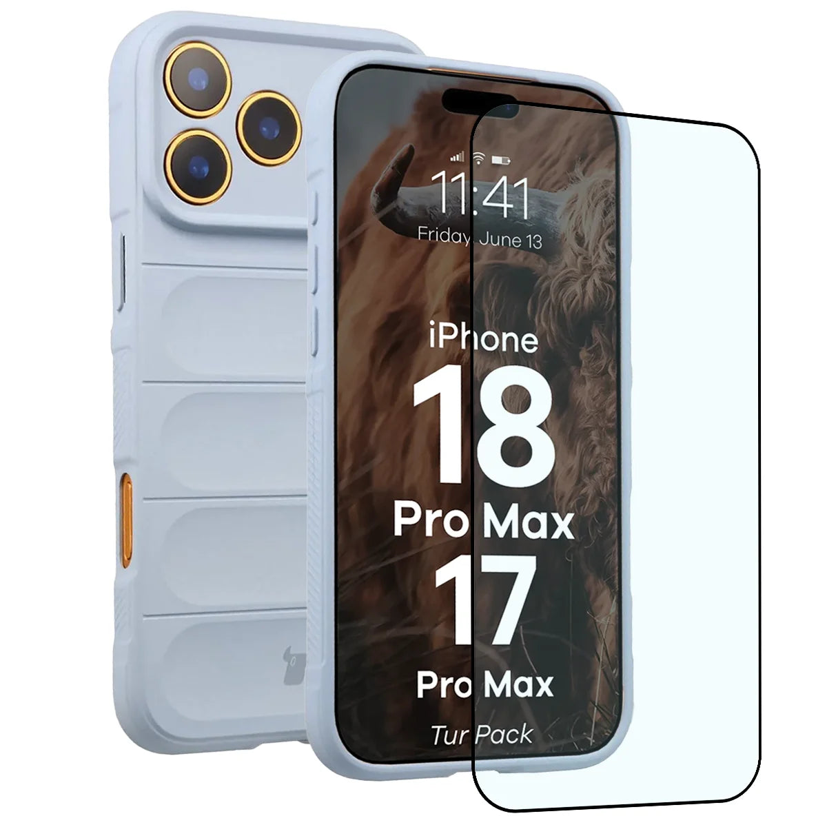 Robuste Handyhülle + gehärtetem Glas für iPhone 18 Pro Max / 17 Pro Max, Bizon Tur Pack, Hellblau